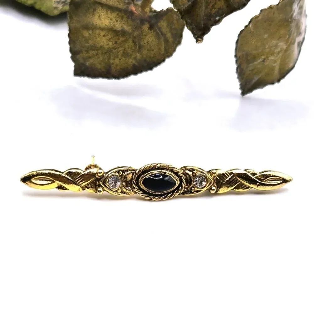 "5/$40" Goldtone Art Nouveau Black/Goldtone Antique Inspired Brooch Pin